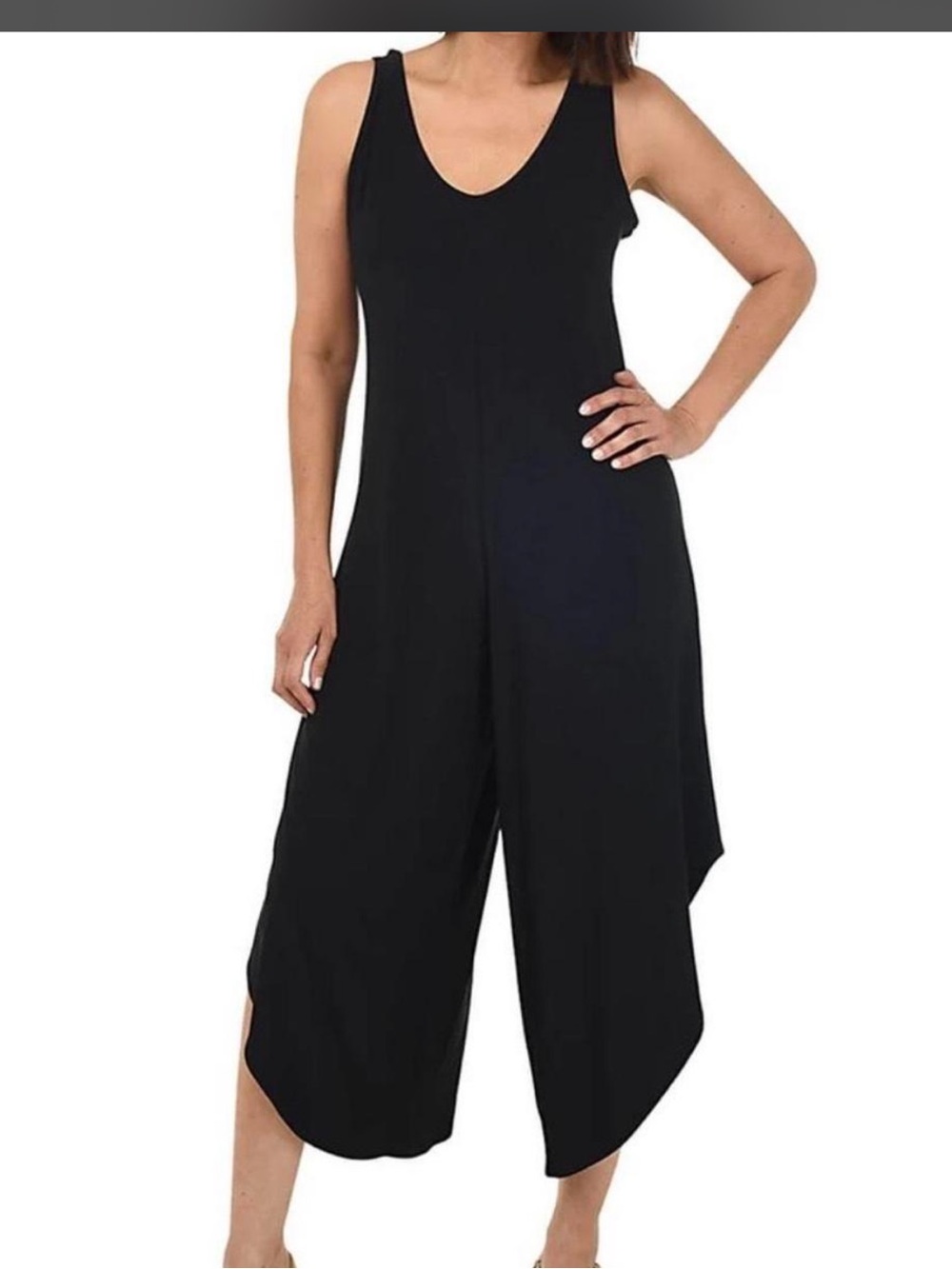 Nicole Miller Black Sleeveless Wide-Leg Jumpsuit Sz Lg